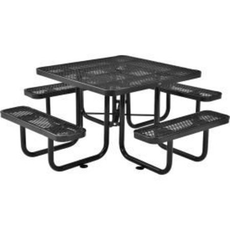 GLOBAL EQUIPMENT 46" Square Outdoor Steel Picnic Table, Expanded Metal, Black 277151BK